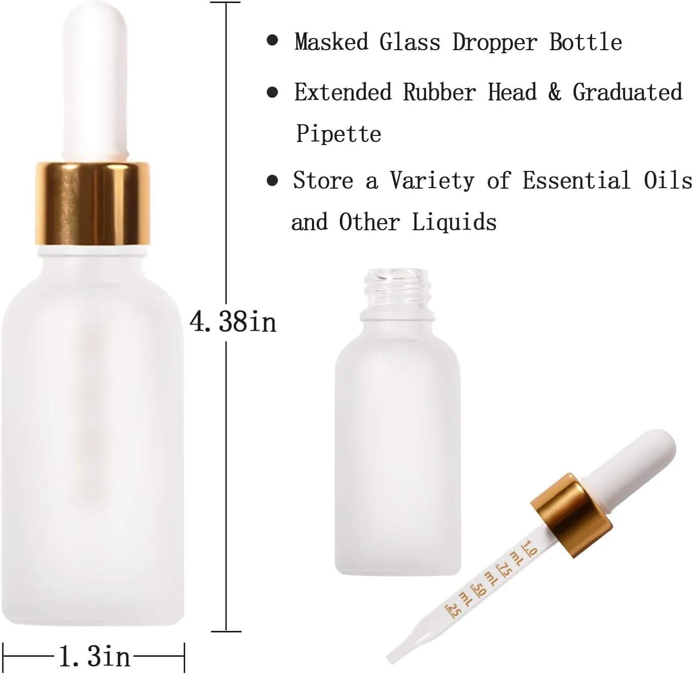 3 Pack, 1oz Glass Dropper Bottle for Hair, Tincture, Essential Oils - With Eye Dropper
