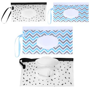 4 Pcs Baby Wet Wipes Pouches Dispensers, Travel Wet Wipes Bags Cases Reusable Refillable, Portable Wipe Carrying Pouches Case for Baby