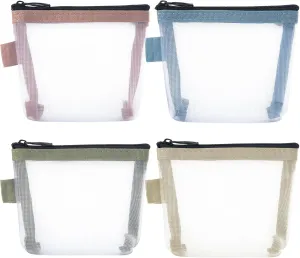 4pcs Small Makeup Bag, Mini Zipper Mesh Makeup Bags, Portable Cosmetic Pouch for Woman Purse Lipstick Keys Essentials Items Earphone Bank Cards- Blue & Pink & Green & Yellow