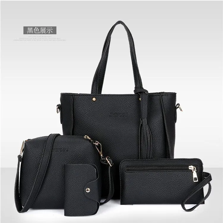 4Pcs Women Fashion Pu Leather Handbag Shoulder Bag Tote Purse Card Holder