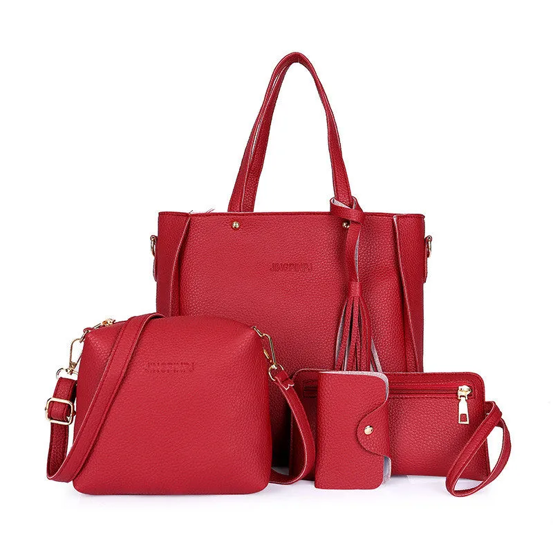 4Pcs Women Fashion Pu Leather Handbag Shoulder Bag Tote Purse Card Holder