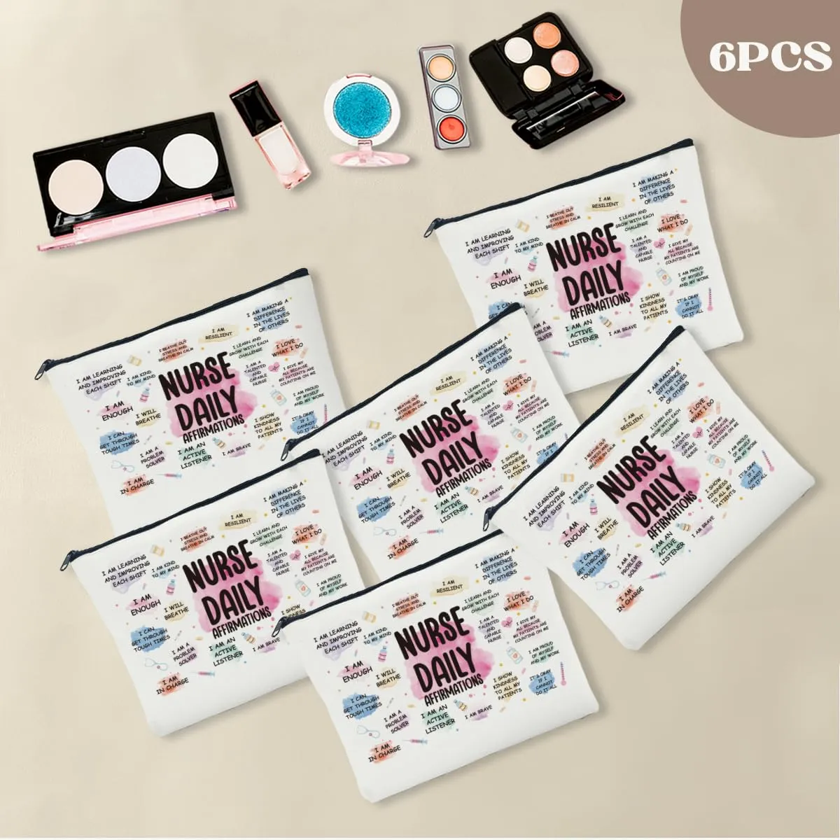 6 PCS Nurse Gifts for Women Makeup Bag Gifts for Nurses Female Nursing Gifts Nurse Appreciation Gifts RN Gifts for Nurses Her Coworker Graduation Retirement Cosmetic Bag Travel Toiletry Bag