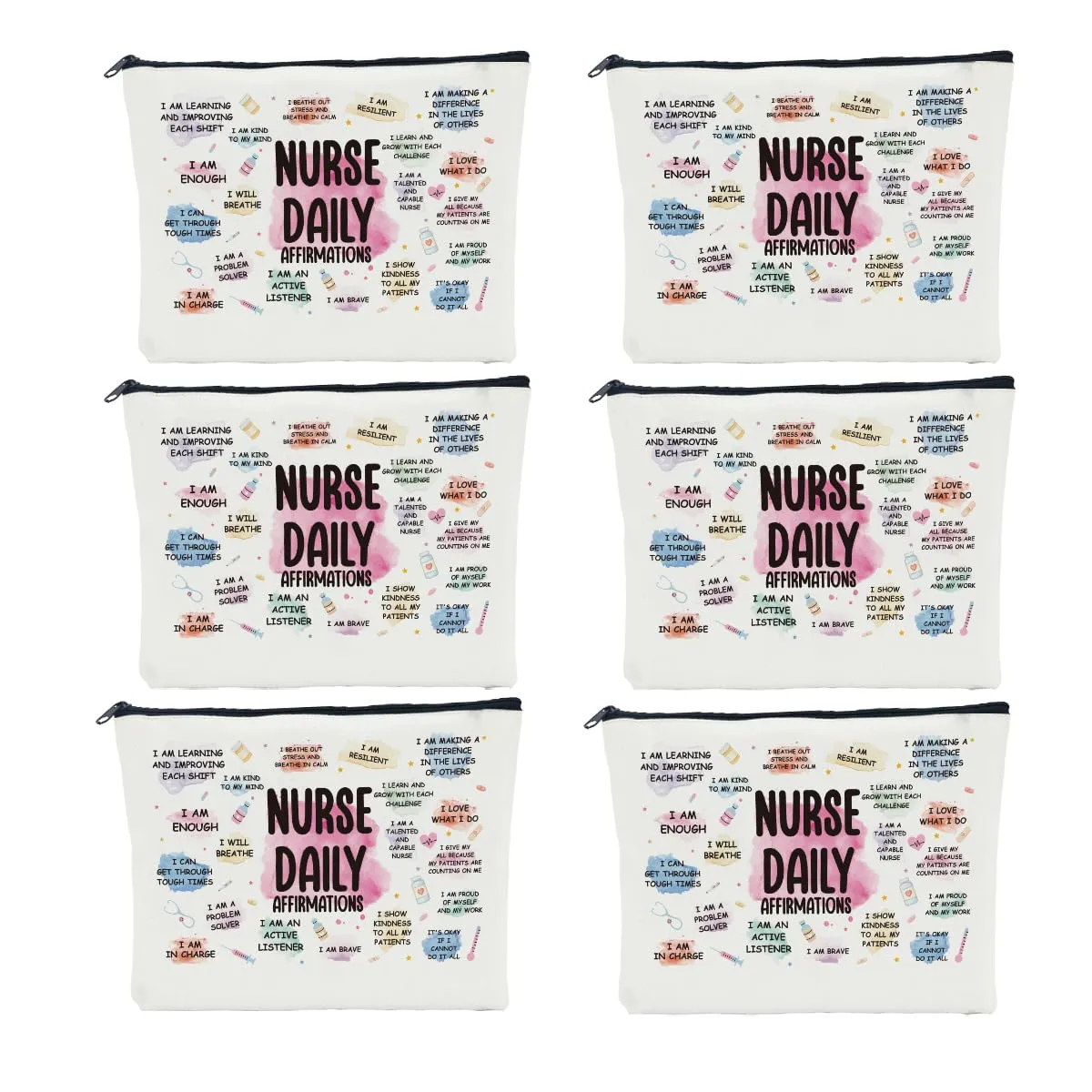 6 PCS Nurse Gifts for Women Makeup Bag Gifts for Nurses Female Nursing Gifts Nurse Appreciation Gifts RN Gifts for Nurses Her Coworker Graduation Retirement Cosmetic Bag Travel Toiletry Bag