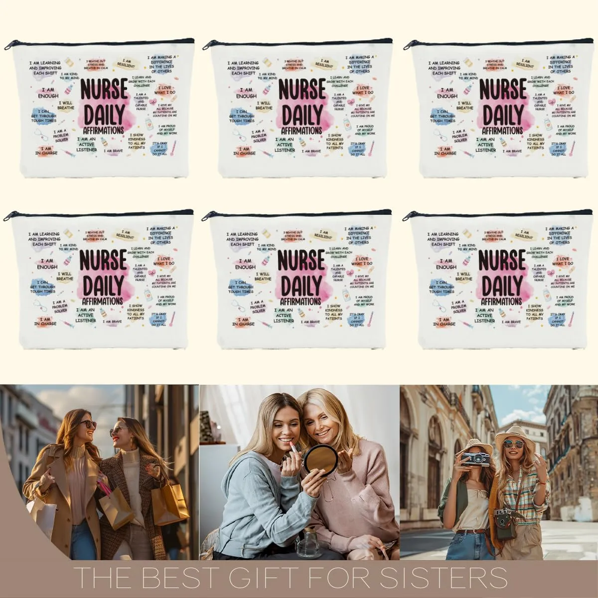 6 PCS Nurse Gifts for Women Makeup Bag Gifts for Nurses Female Nursing Gifts Nurse Appreciation Gifts RN Gifts for Nurses Her Coworker Graduation Retirement Cosmetic Bag Travel Toiletry Bag