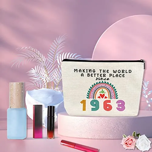 61st Birthday Gifts for Women, Funny Retirement Gift Ideas 61 Year Old Makeup Bag, 1963 Birthday Decorations for Grandma, Mom, Her, Wife, Sister, Small Cosmetic Travel Bags for Mothers Day, Christmas