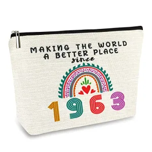 61st Birthday Gifts for Women, Funny Retirement Gift Ideas 61 Year Old Makeup Bag, 1963 Birthday Decorations for Grandma, Mom, Her, Wife, Sister, Small Cosmetic Travel Bags for Mothers Day, Christmas
