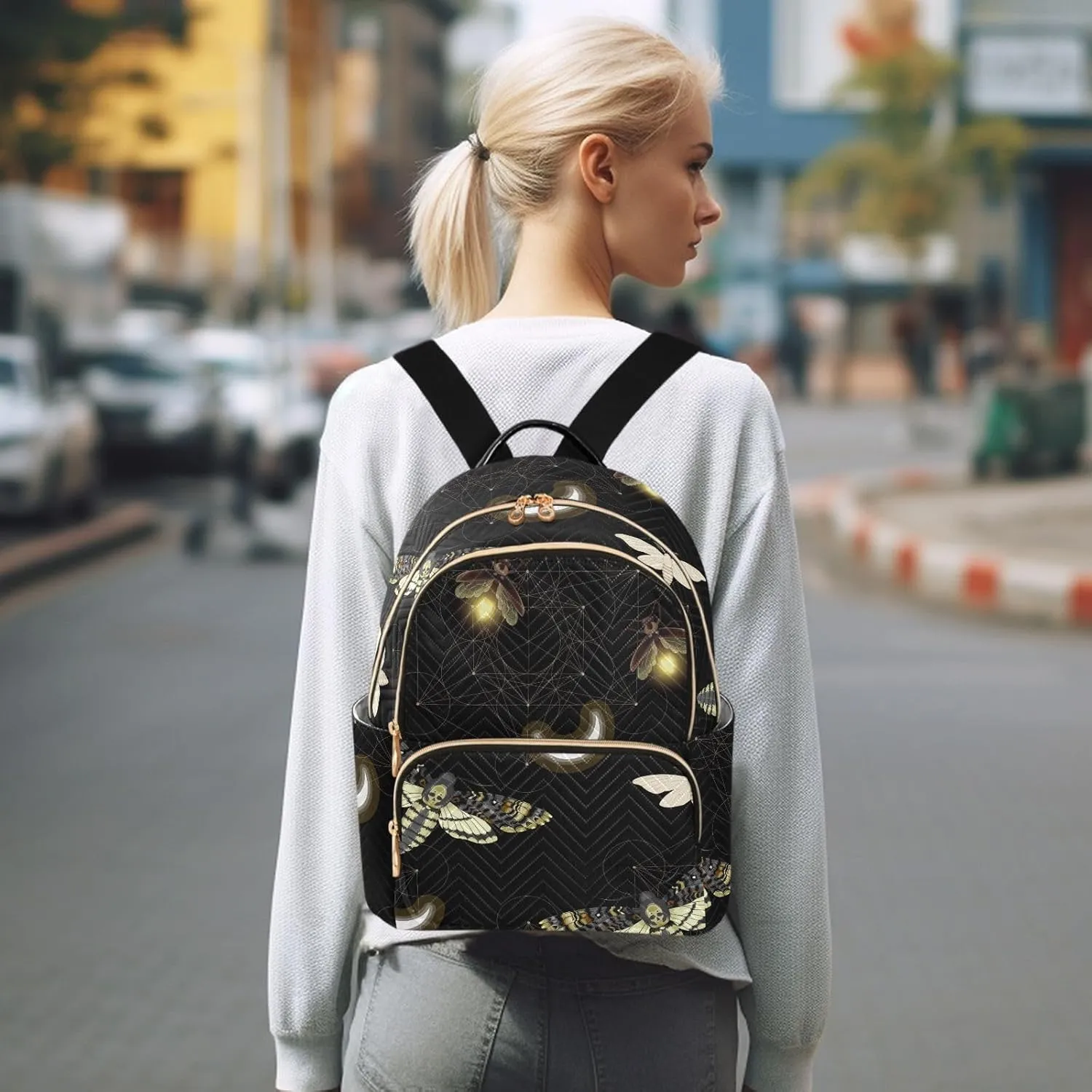 ALAZA Mini Backpack Purse for Women Lightweight Girls Small Size Death Moth Butterfly School Teens College Traveling