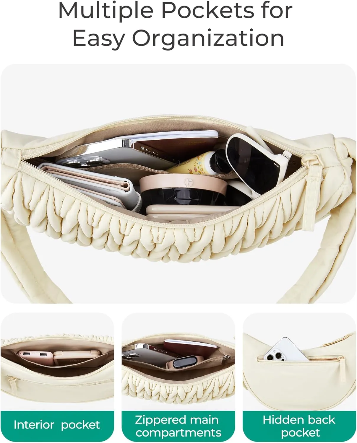 BAGSMART Crescent Bags Hobo Bag for Women, Nylon Crossbody Bags Purses for Women Baggu Handbags with Adjustable Strap