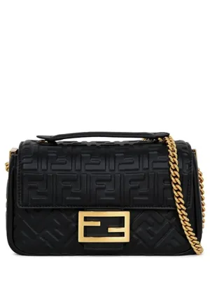 Baguette Medium Nappa Leather Chain Shoulder Bag Black