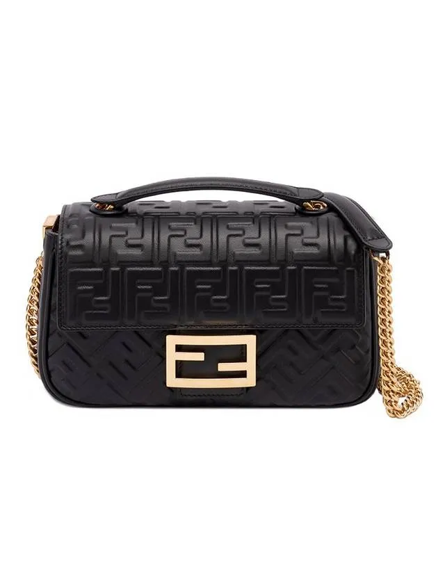 Baguette Medium Nappa Leather Chain Shoulder Bag Black