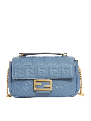 Baguette Medium Nappa Leather Chain Shoulder Bag Blue