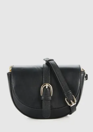 BARCELONA Buckle Detail Crossbody Bag Black