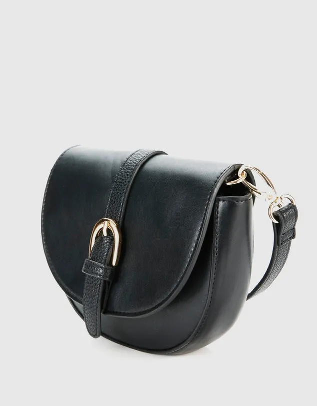 BARCELONA Buckle Detail Crossbody Bag Black
