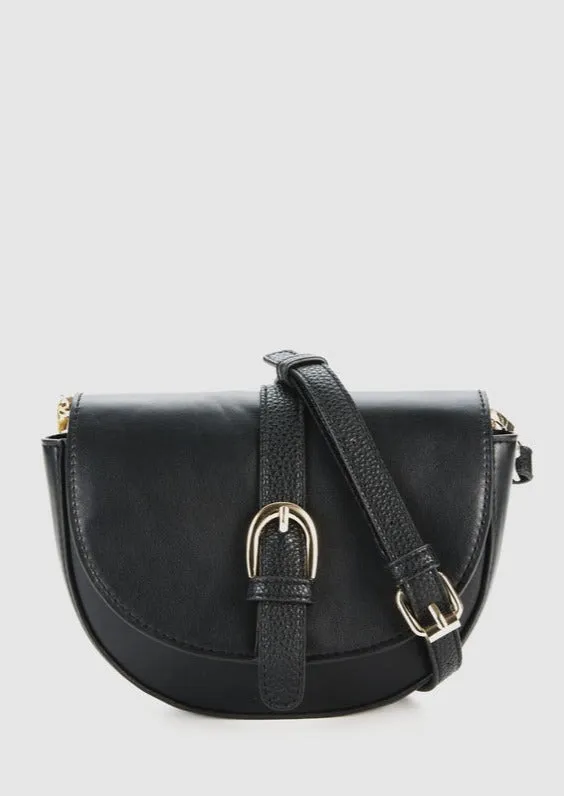 BARCELONA Buckle Detail Crossbody Bag Black