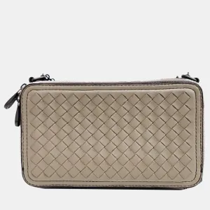 Beige Intrecciato Leather Shoulder Bag