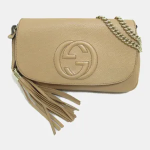 Beige Leather Medium Soho Shoulder Bag