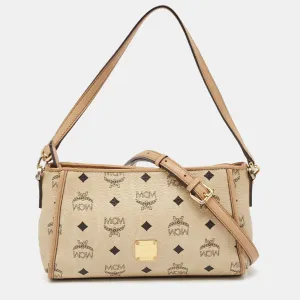 Beige Visetos Leather Crossbody Bag