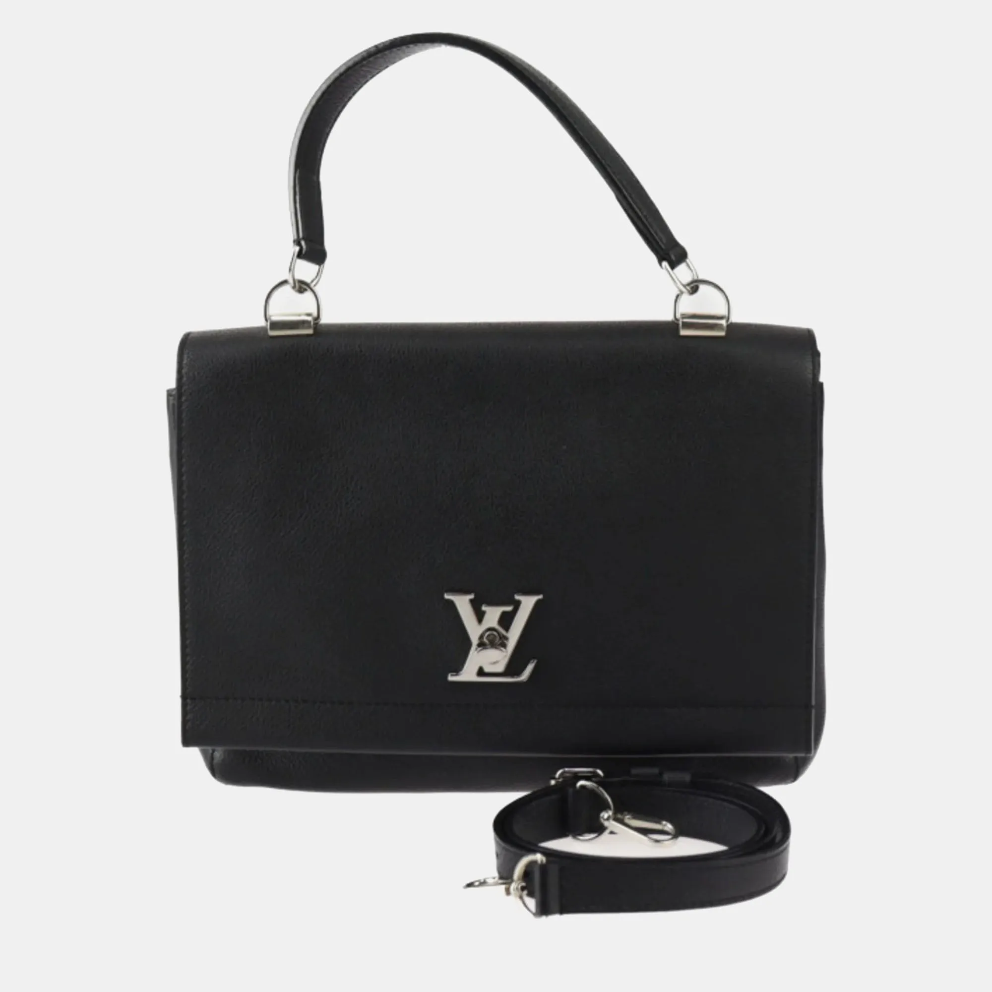 Black Calfskin Leather Lockme II Top Handle Bag