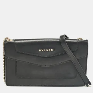 Black Leather Flap Clutch Bag
