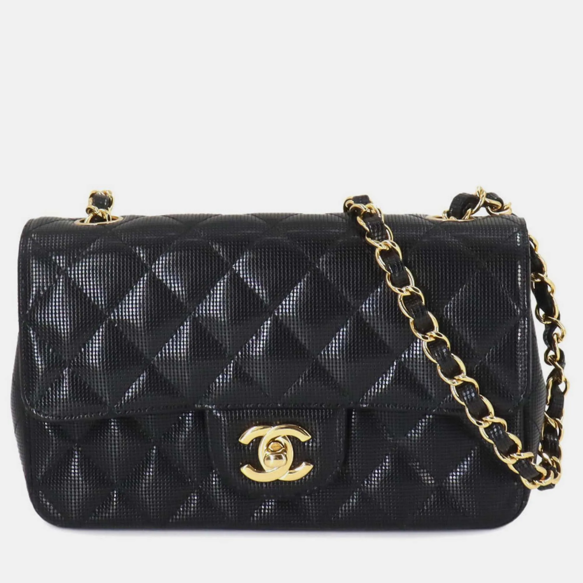 Black Leather Matelasse 20 Mini Chain Shoulder Bag