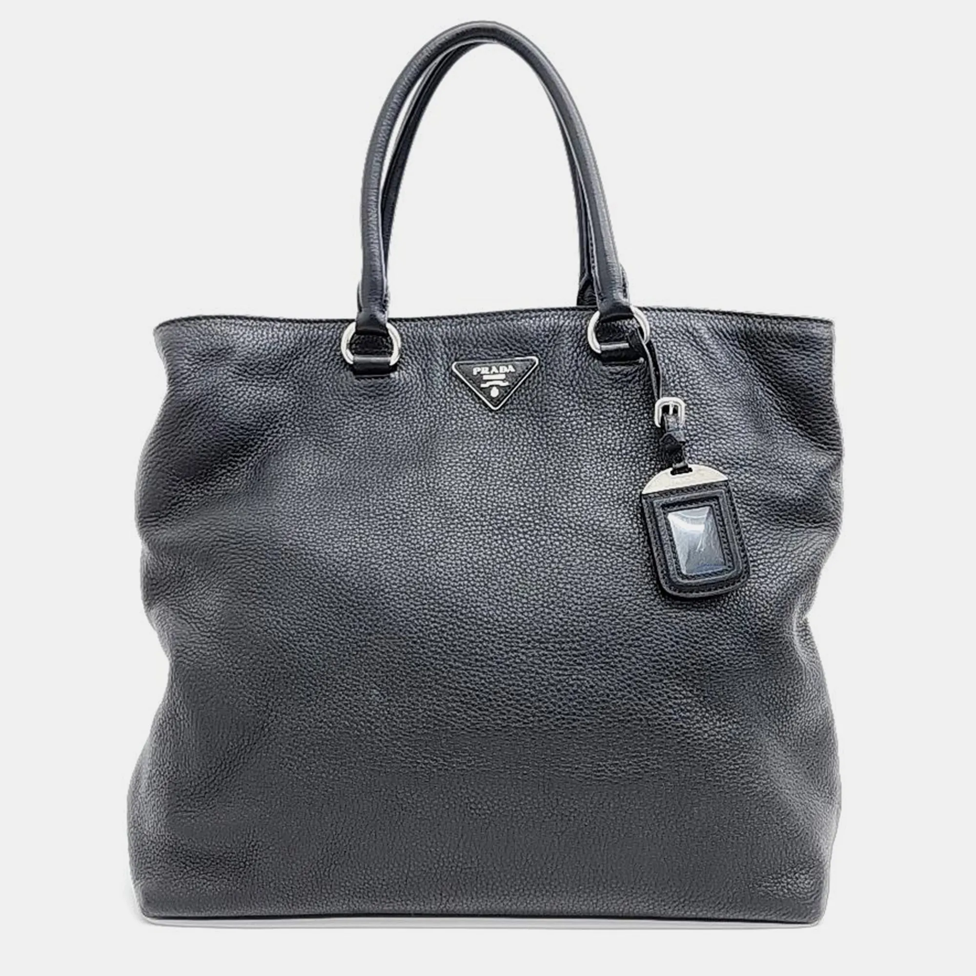 Black Leather Vitello Dino Tote Bag