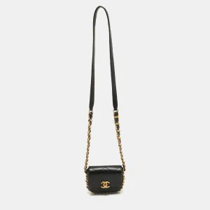 Black Quilted Leather Mini Framing Chain Flap Bag
