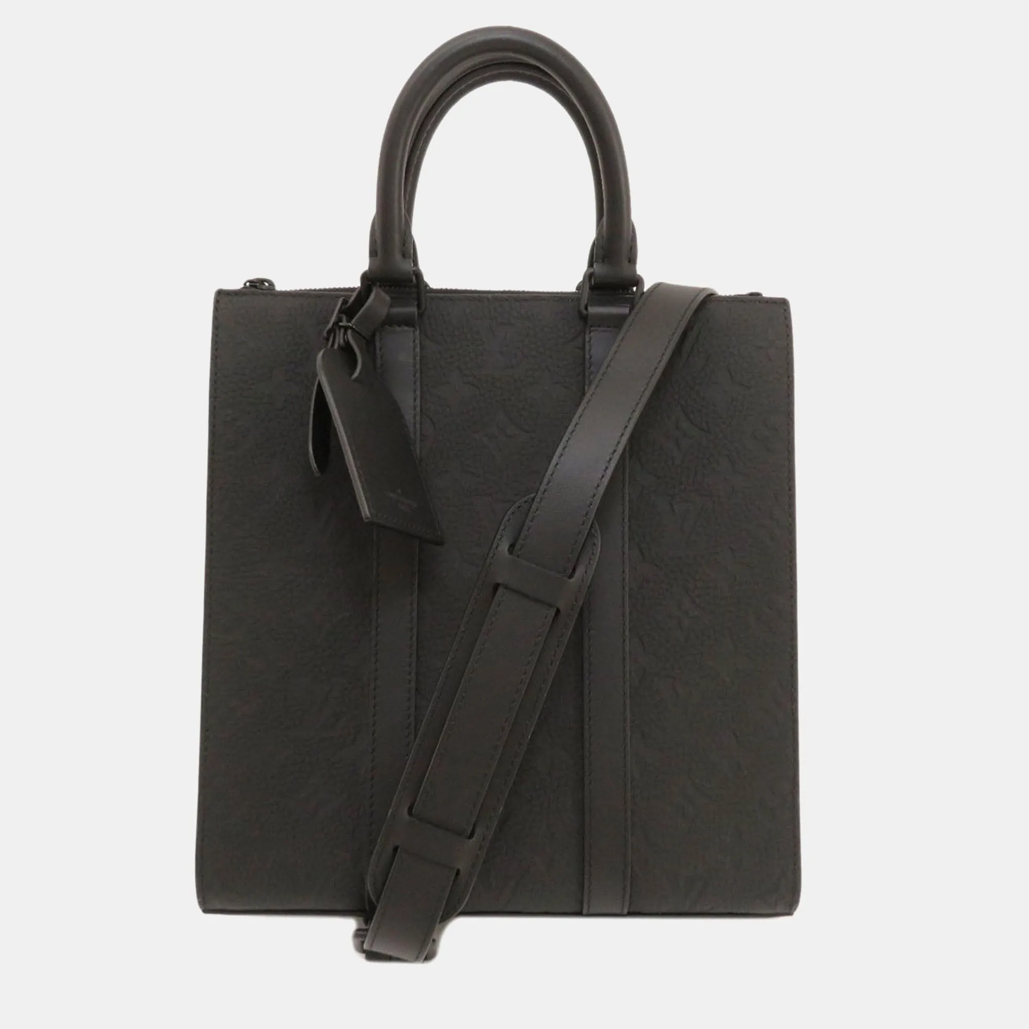 Black Taurillon Leather Sac Plat Tote Bag
