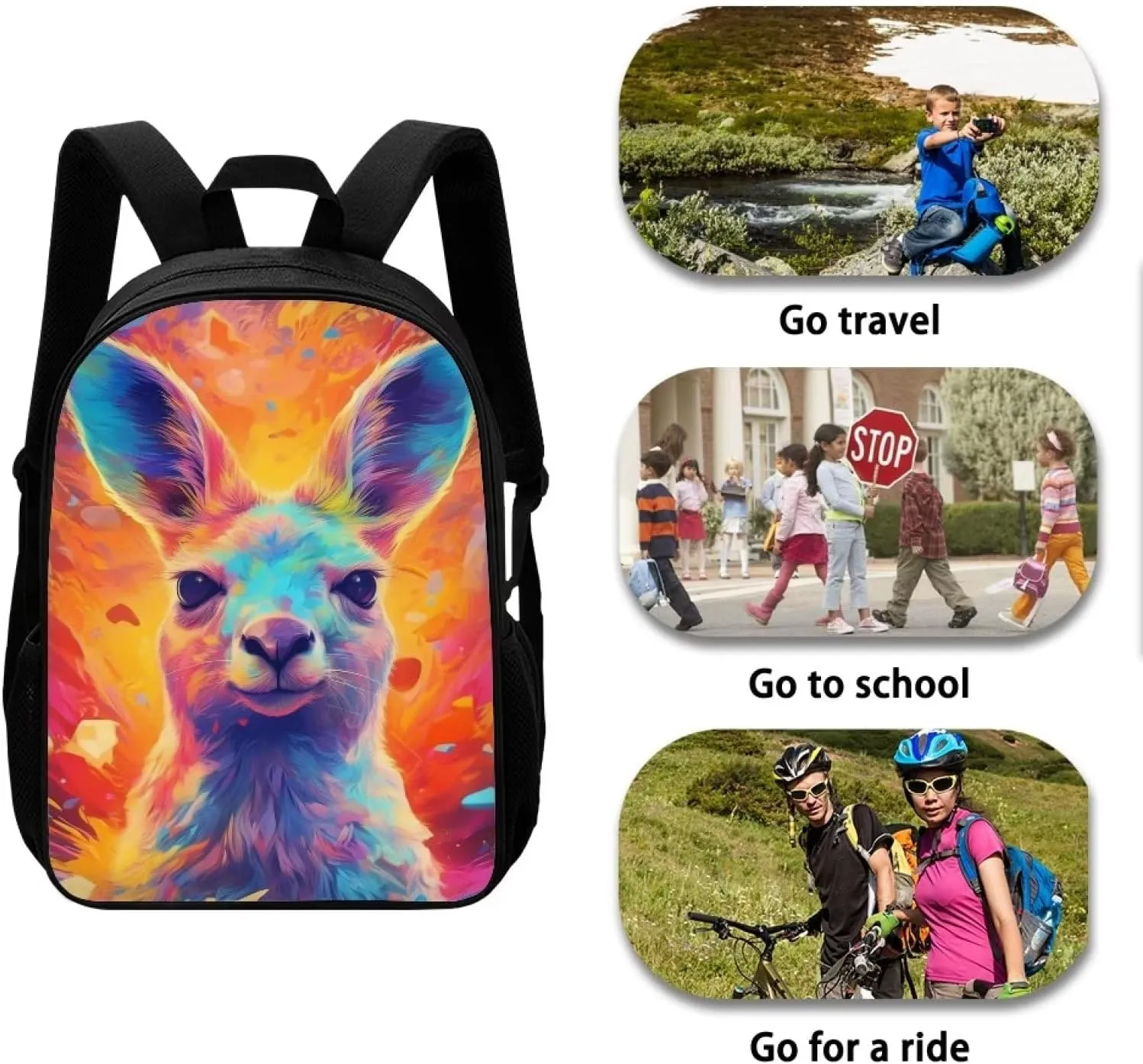 Blue Orange Graffiti Kangaroo Boys Backpack for Kids Elementary School Bags Durable Kindergarten Bookbags Cool Travel Daypack For Boys Girls
