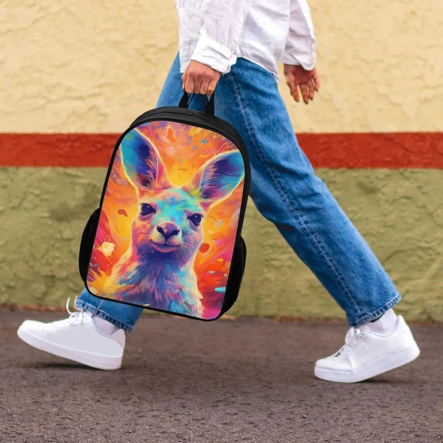 Blue Orange Graffiti Kangaroo Boys Backpack for Kids Elementary School Bags Durable Kindergarten Bookbags Cool Travel Daypack For Boys Girls