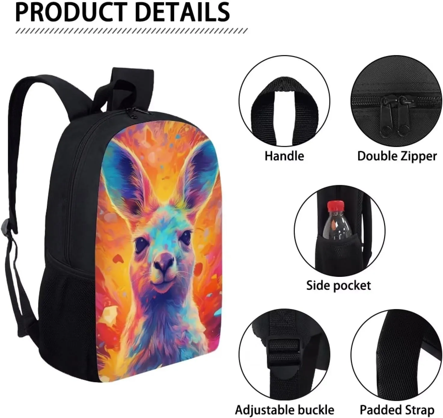 Blue Orange Graffiti Kangaroo Boys Backpack for Kids Elementary School Bags Durable Kindergarten Bookbags Cool Travel Daypack For Boys Girls