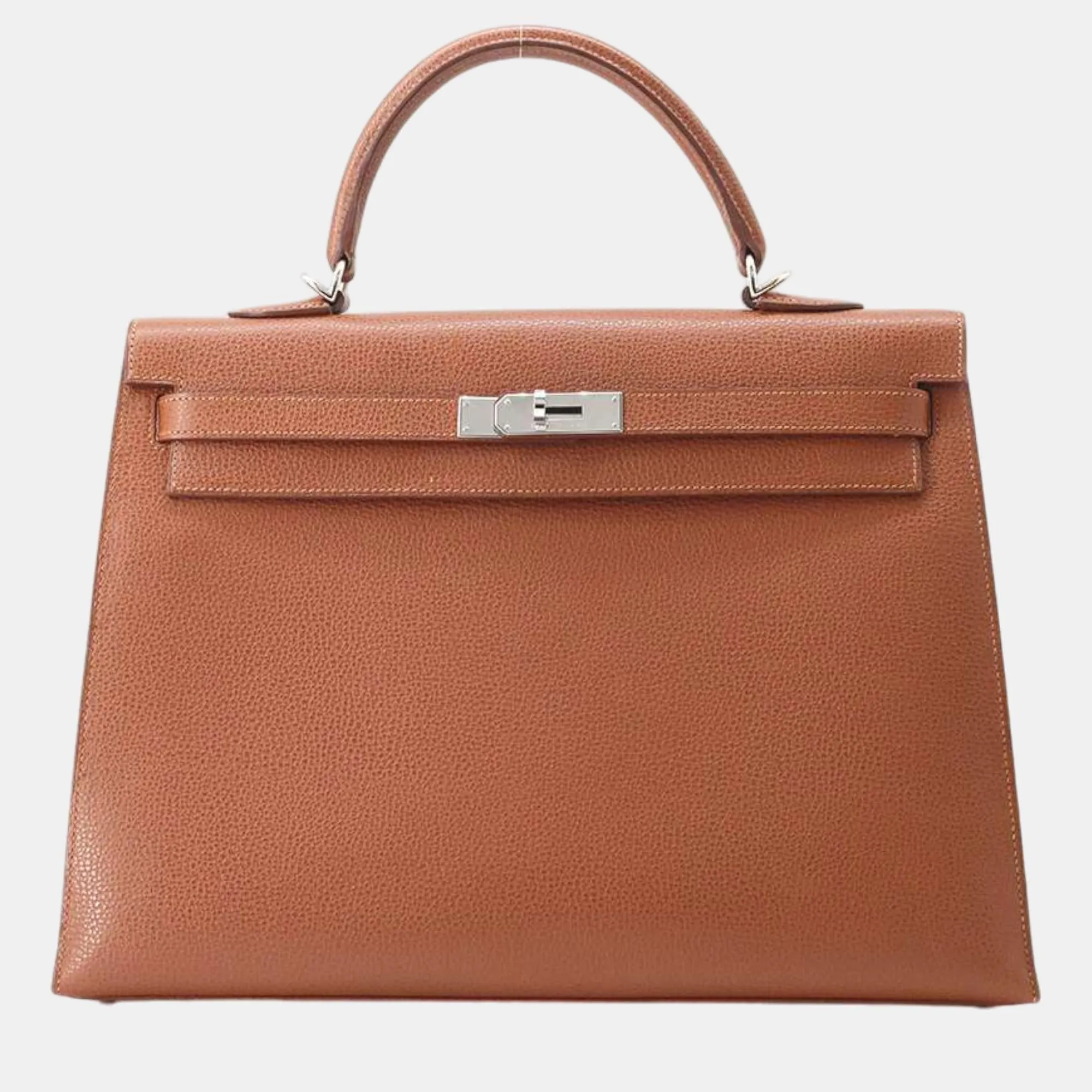 Brown Vache Leather Liege 35  Kelly Sellier Top Handle Bag