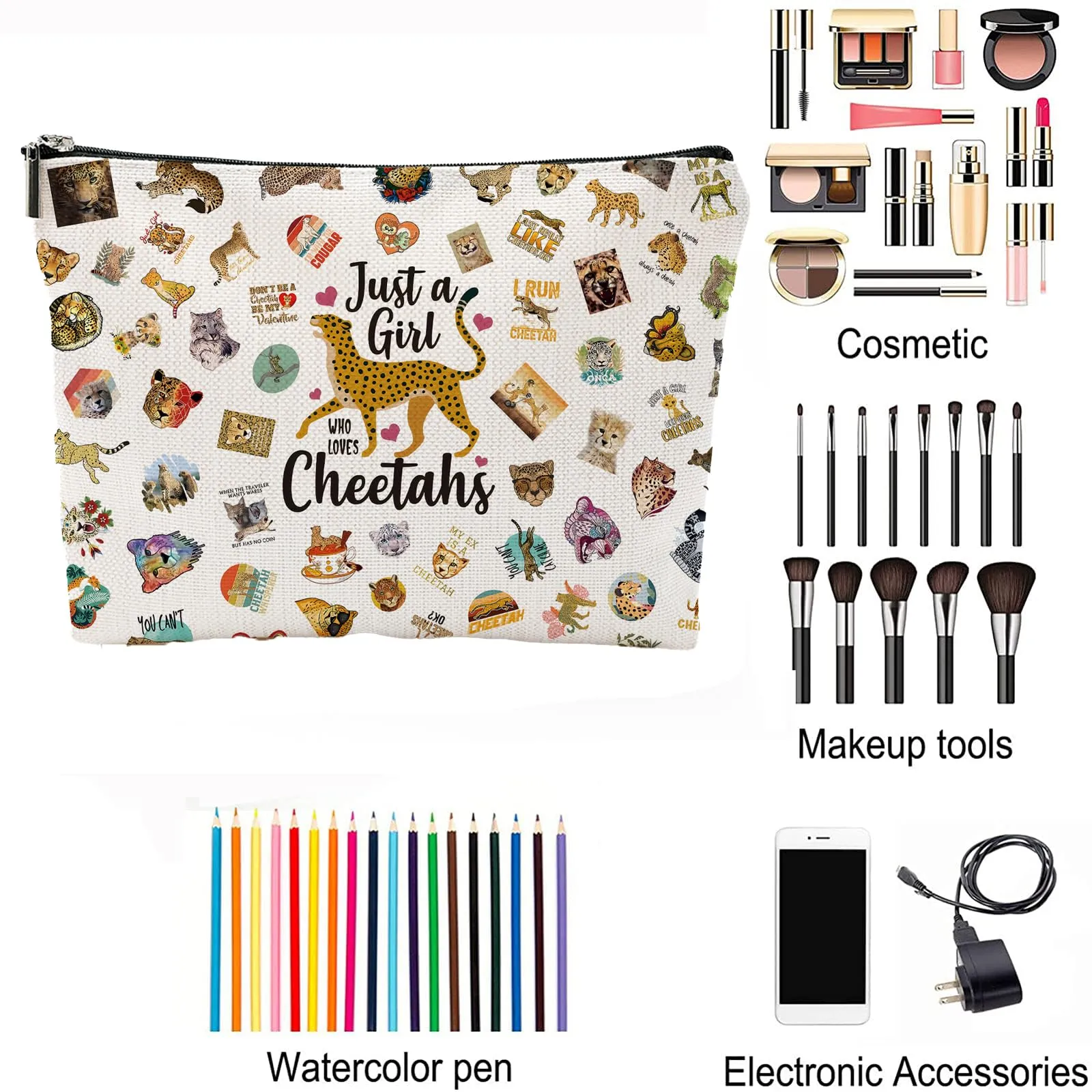 Cheetah Print Travel Makeup Bags Cosmetic Bag for Women, Portable Makeup Organizer, Cheetah Print Gifts Makeup Pouch Cheetahs Lover Gift Birthday Friendship Christmas Gifts Animal Lover Gift
