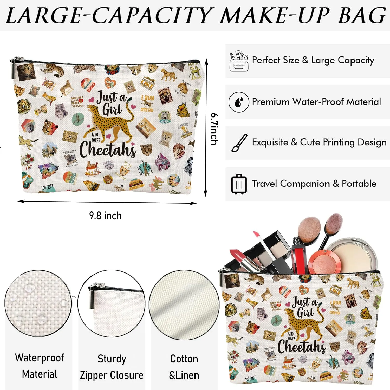Cheetah Print Travel Makeup Bags Cosmetic Bag for Women, Portable Makeup Organizer, Cheetah Print Gifts Makeup Pouch Cheetahs Lover Gift Birthday Friendship Christmas Gifts Animal Lover Gift