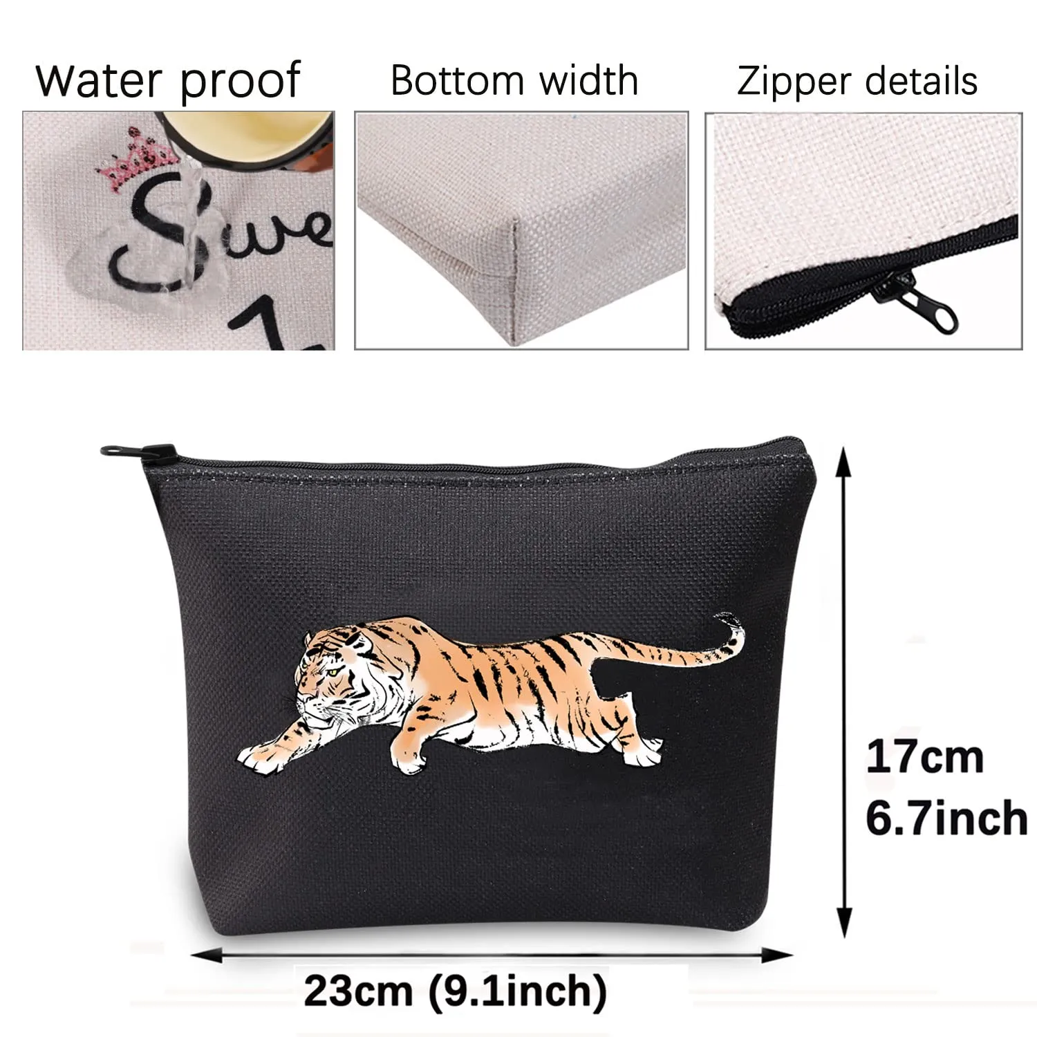 CMNIM Tiger Gifts Makeup Bag Tiger Lover Gifts Inspirational Tiger Animal Lover Gift Cosmetic Bag Zipper Travel Pouch Organizer (Tiger Gifts Makeup Bag)