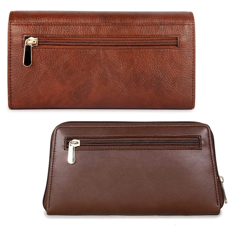 Combo of 2: Women’s Wallets with Multiple Card Slots | Clutch, Slim Design | Dark Brown