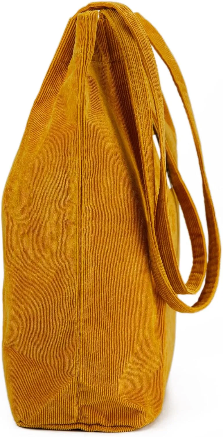 Corduroy Tote Bag Cute Tote Bags for Women Shoulder Bag with Inner Pocket for Work Beach Travel and Shopping Grocery