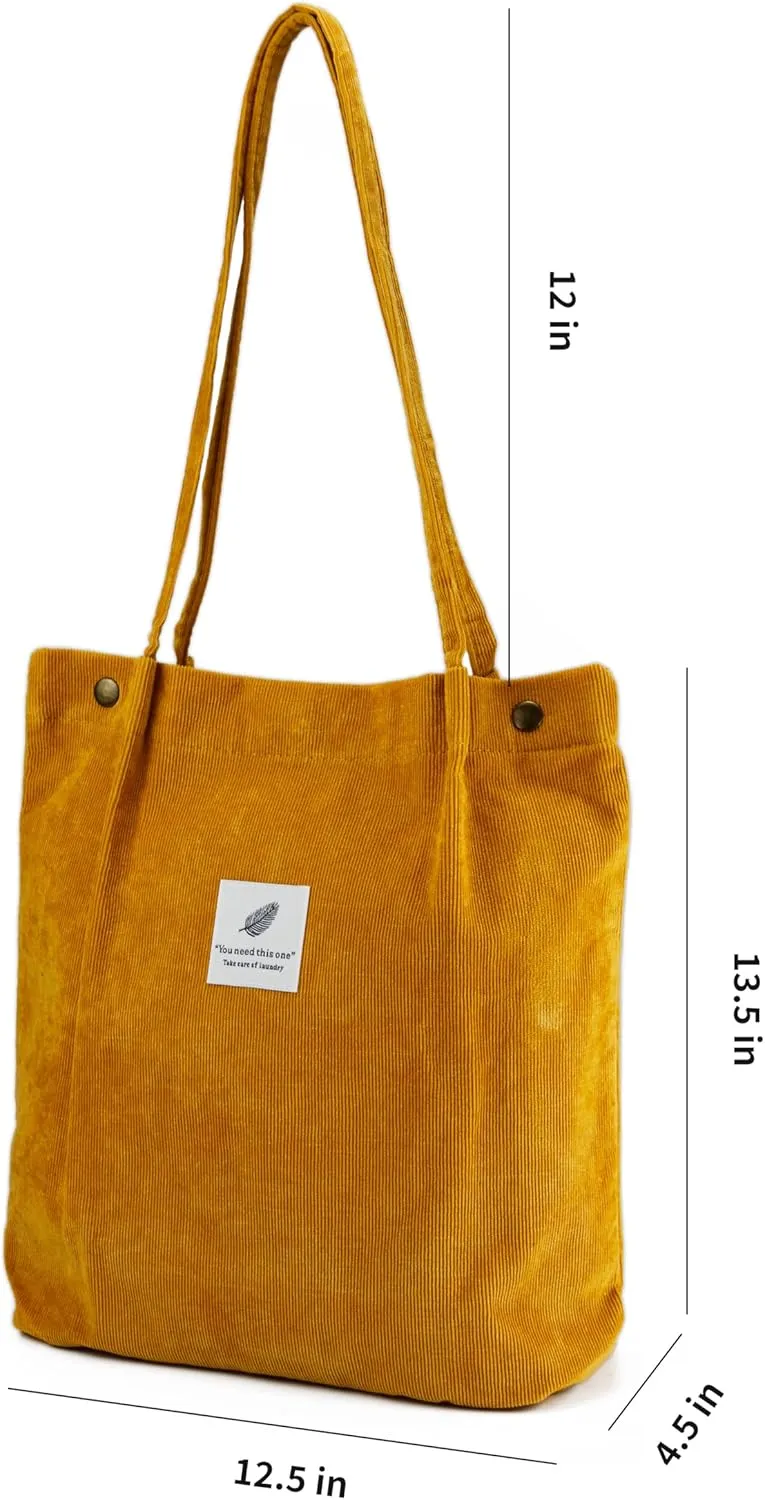 Corduroy Tote Bag Cute Tote Bags for Women Shoulder Bag with Inner Pocket for Work Beach Travel and Shopping Grocery