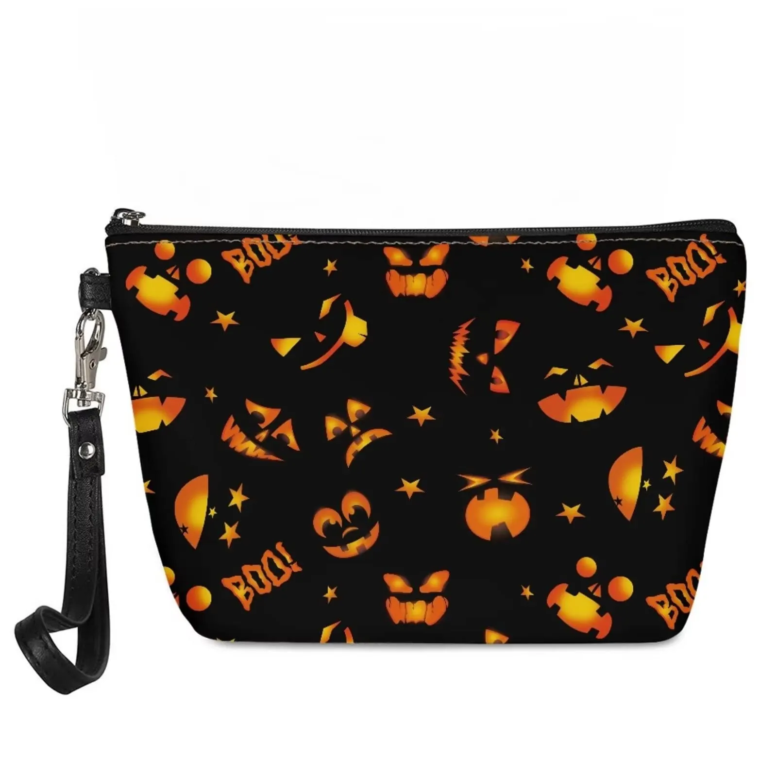 Cozeyat Halloween Pattern Waterproof Large Tops Cosmetic Bag,Softy Make Up Holder PU Leather for Women Girls,Multifunction Organzier Portable Pouch
