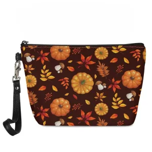 Cozeyat Pumpkin Leaves Design Women Girls Portable Cosmetic Makeup Bag with Zipper,Durable Travel Organizer Makeup Storage Organizer,Lightweight