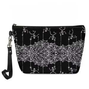 Cozeyat Women Girls Skeleton Cosmetic Organizer,Softy Roomy Makeup Holder with Zipper,Halloween Style PU Leather Lipstick Organzier,Durable Money Coins Totes