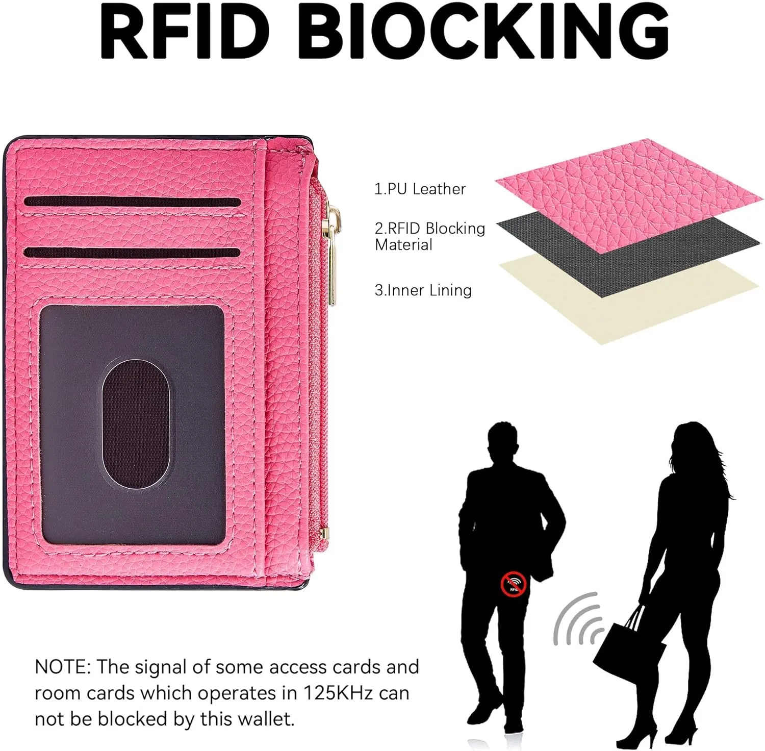 Credit Card Holder for Women Slim Minimalist Front Pocket RFID Blocking Wallet Small Compact Card Case with ID Window, Pink