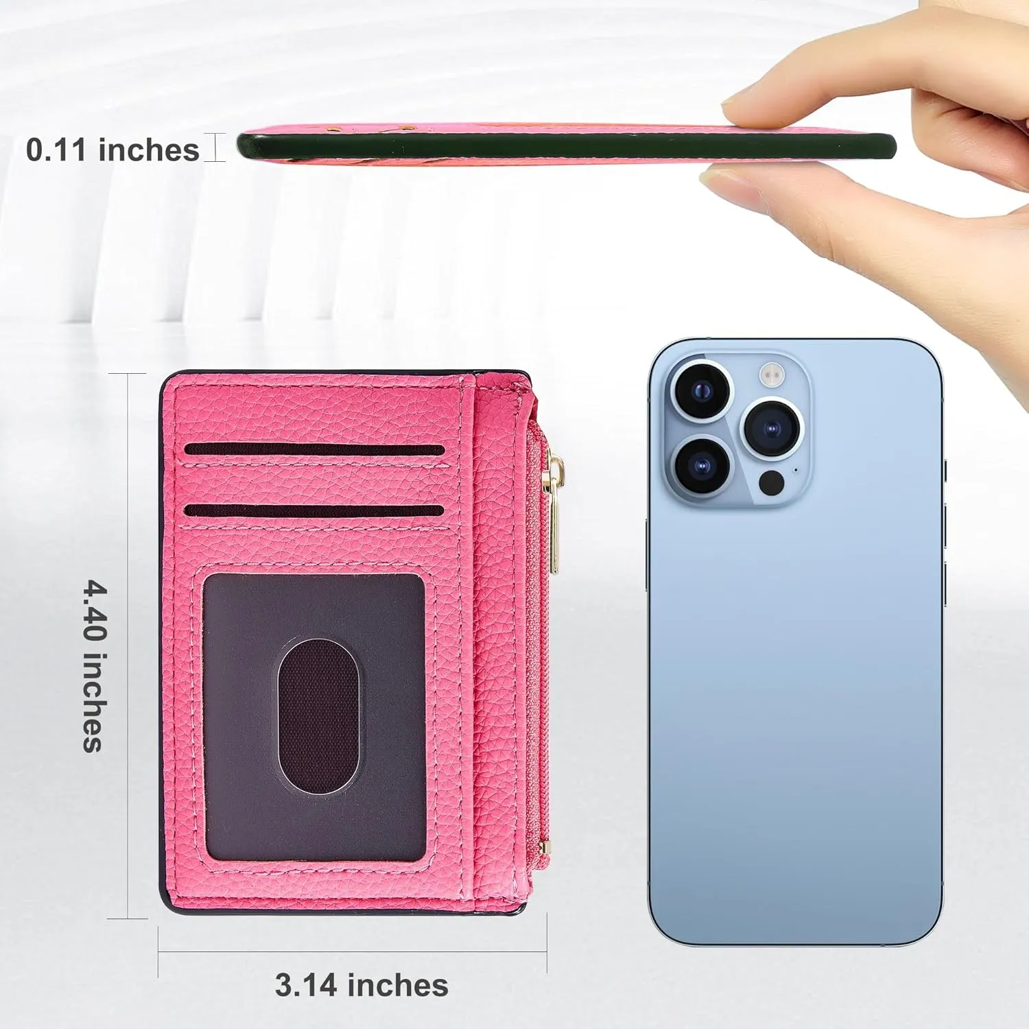 Credit Card Holder for Women Slim Minimalist Front Pocket RFID Blocking Wallet Small Compact Card Case with ID Window, Pink