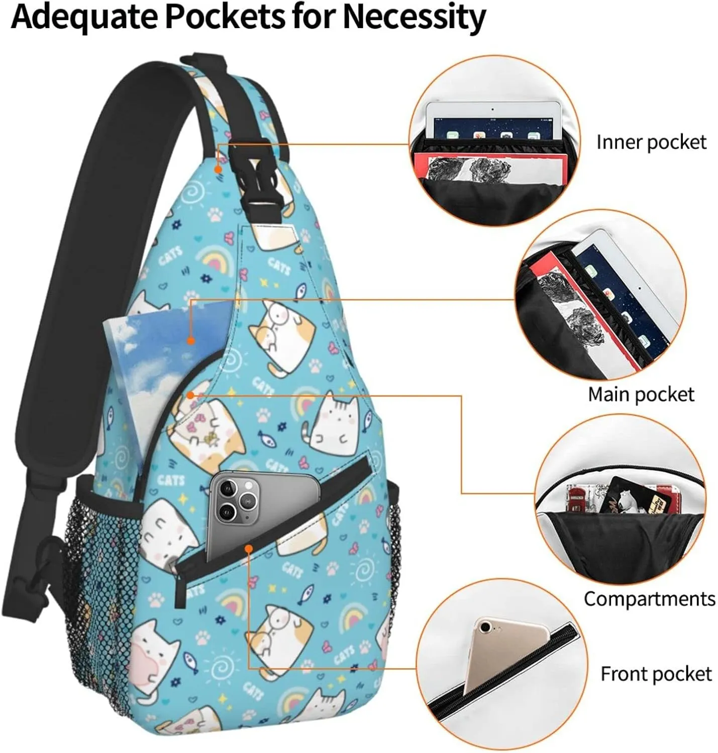 Cute Cat Sling Bag Crossbody Backpack Women Kawaii Present Outdoor Casual