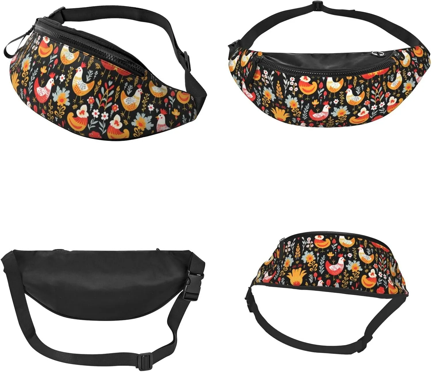 Cute Rooster Chickens Print Fanny Pack/Waist Bag For Festival Rave Hiking Running Cycling