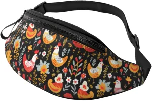 Cute Rooster Chickens Print Fanny Pack/Waist Bag For Festival Rave Hiking Running Cycling