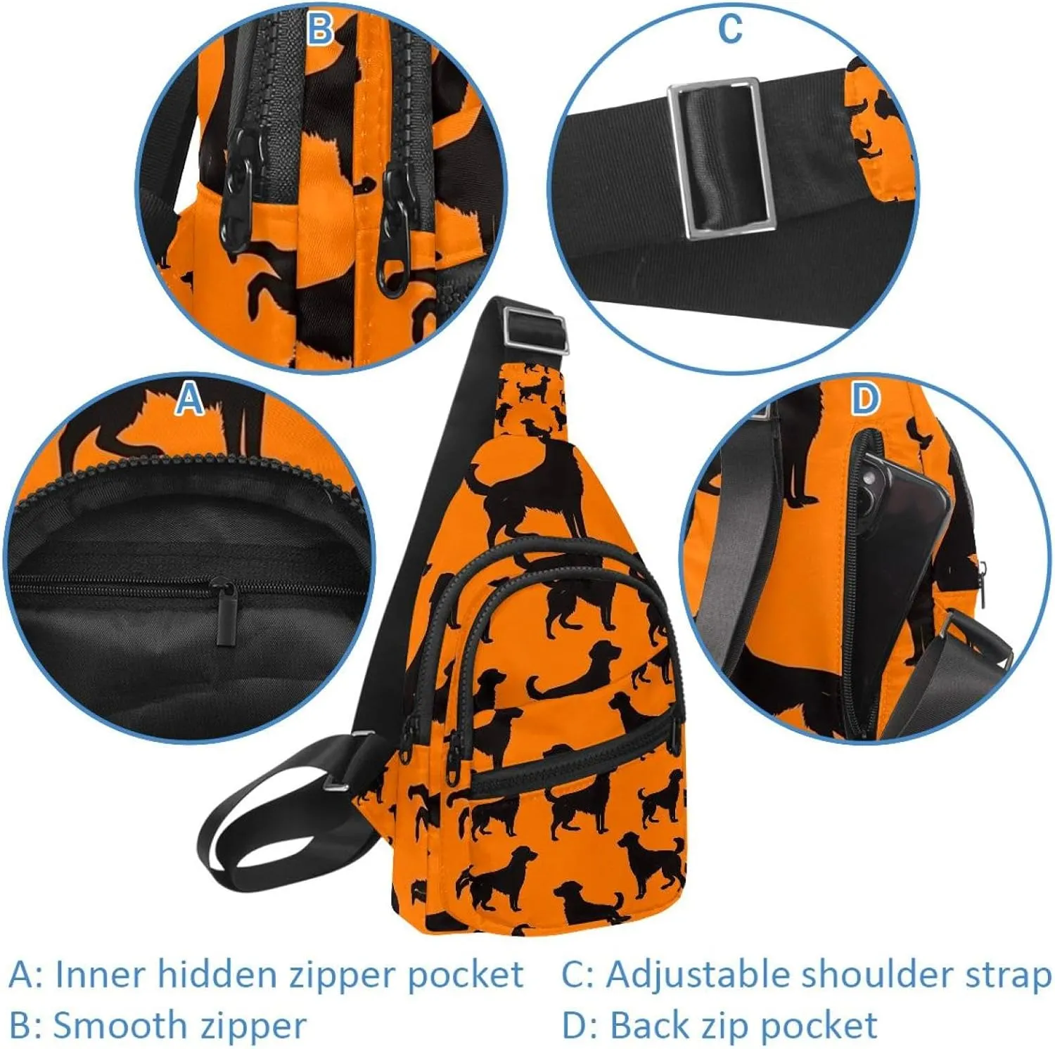 Dogs (6) Sling Bag for Women Men Crossbody Shoulder Tote Blet Bags Backpack Fanny Pack Travel Purse
