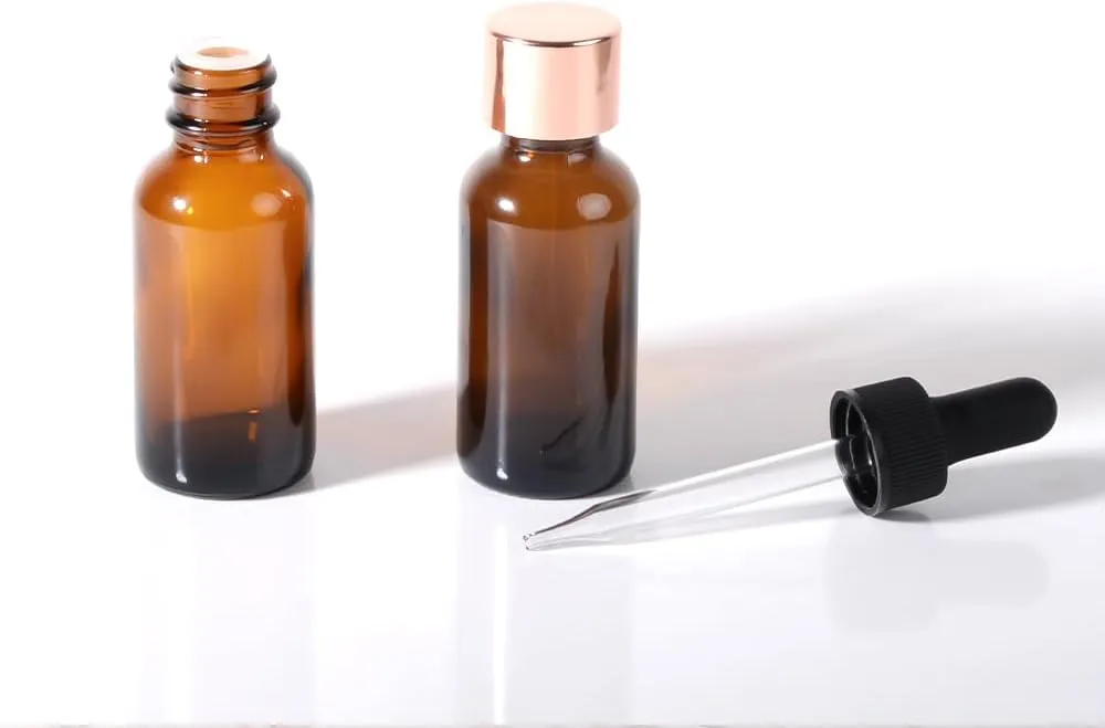 Dropper Bottle,1 oz 4 Pack Glass Droppers Bottle for Oils Eye Dropper Small Travel Oil Amber Dropper with 1 Funnel & 6 Labels - Essential Oils Bottles Tincture Bottles With Dropper Leakproof 