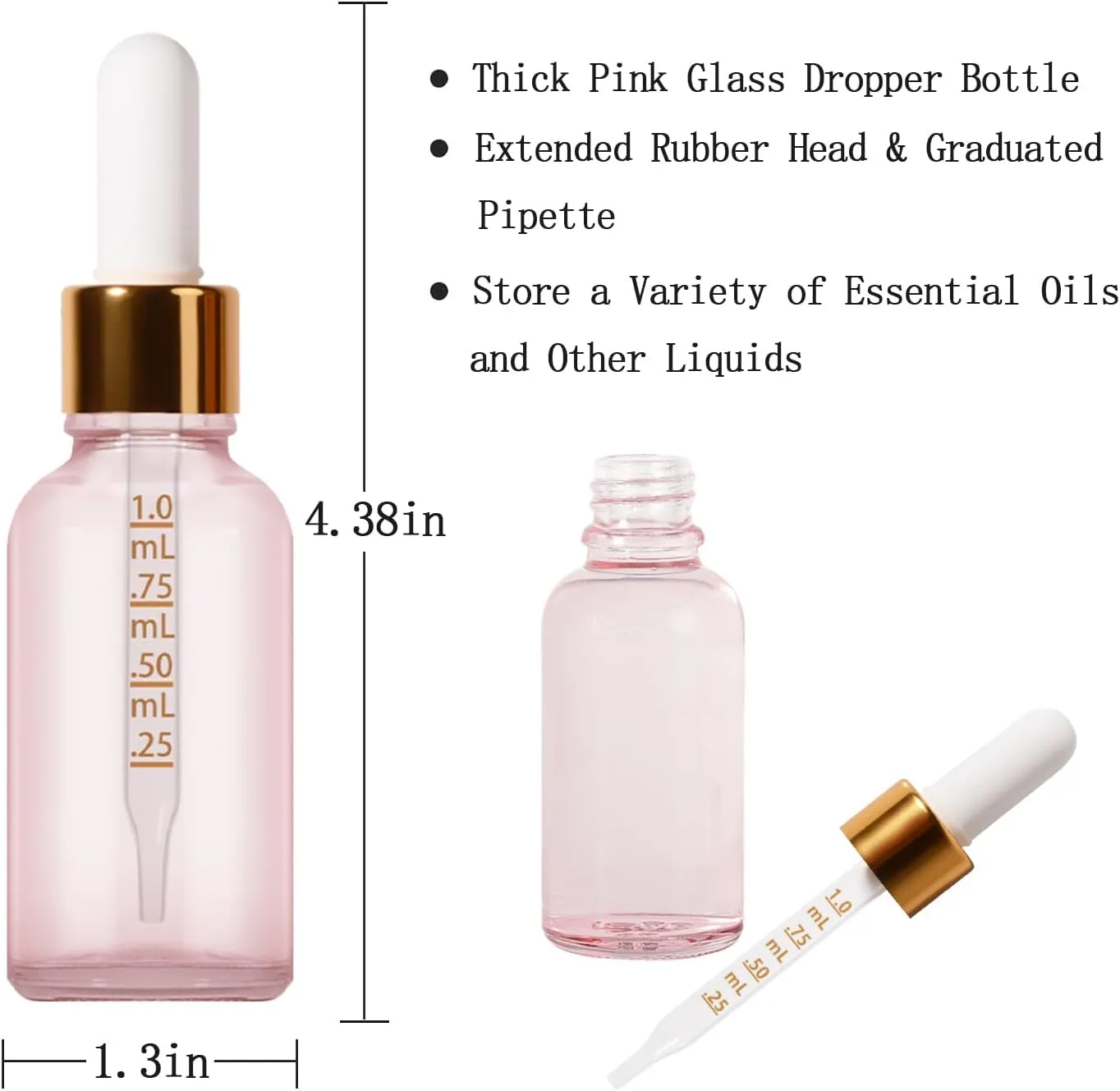 Dropper Bottles for Oil, 1oz, Glass Eye Droppers, Leak Proof Travel Bottles, Refillable Containers