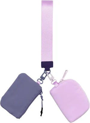 Dual Pouch Wristlet Wallet for Women Portable Mini Zip Around Keychain Wallet Clutch Detachable Coin Purse