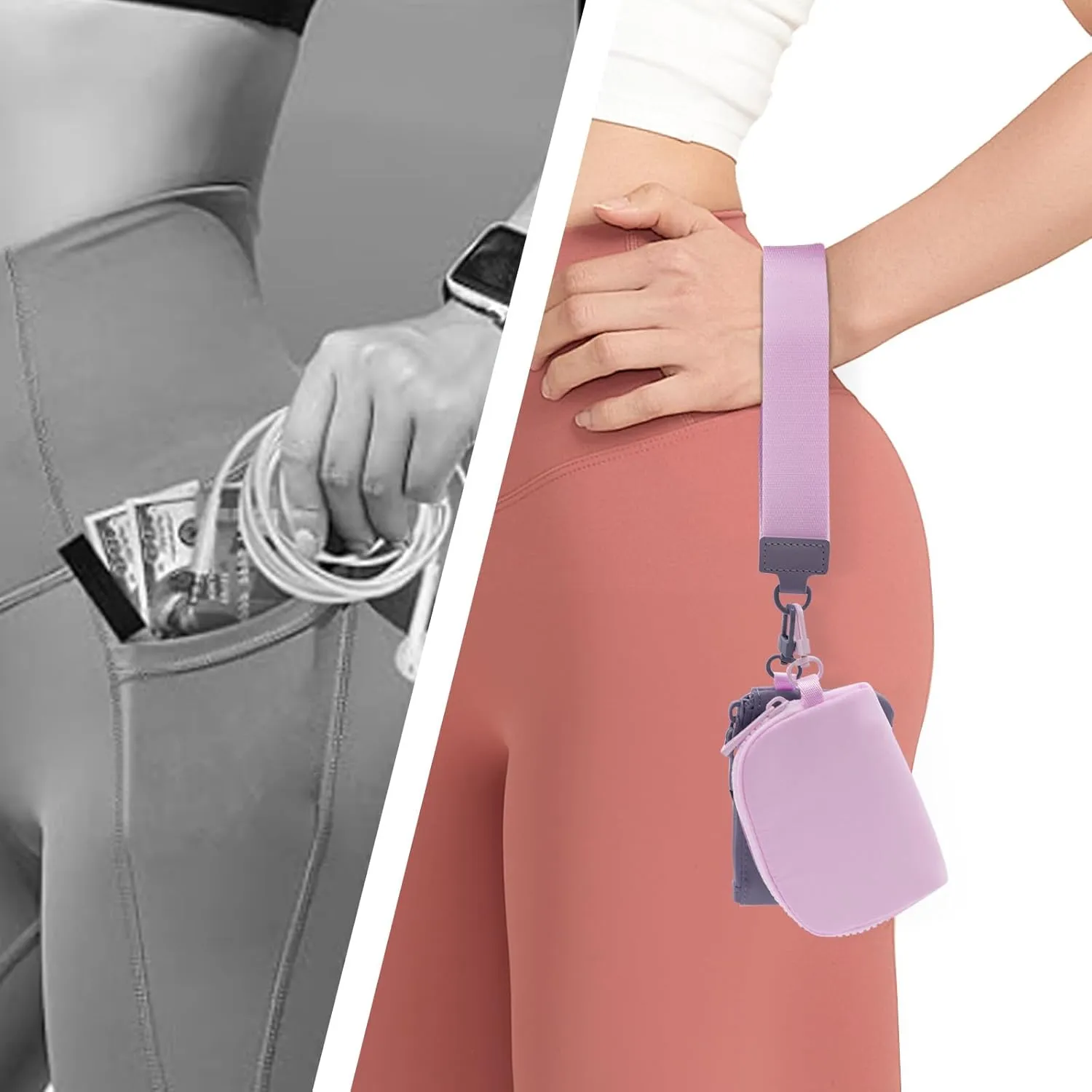 Dual Pouch Wristlet Wallet for Women Portable Mini Zip Around Keychain Wallet Clutch Detachable Coin Purse